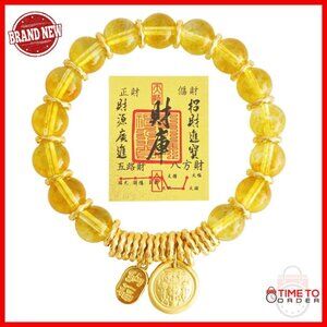 14K Gold Plated Feng Shui Bracelet with Tibetan Wealth Charm and Crystal Beads